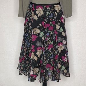 Ralph Lauren Black Floral Tiered Flowing  Maxi Skirt Size 14